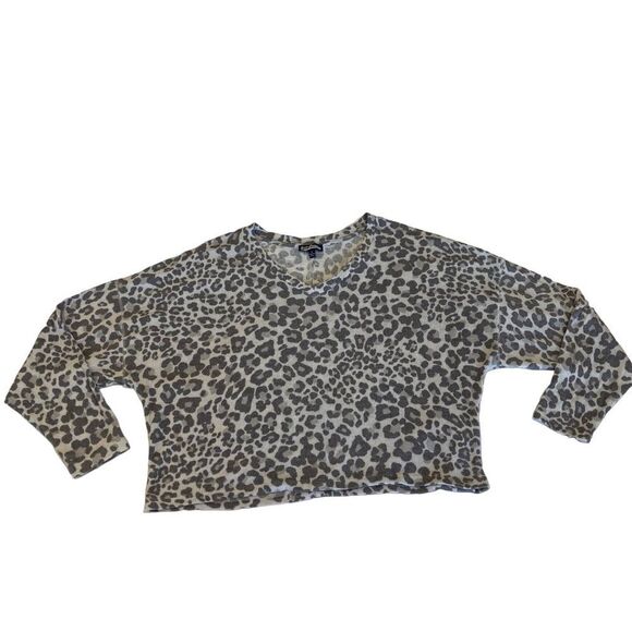 Freshman 1996 Gray Leopard Print Viscose Blend Cropped Sweater Size Large - Picture 1 of 11